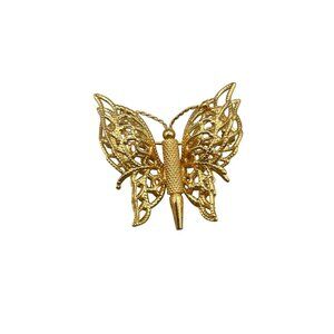 Vintage Monet Butterfly Brooch Pin Gold Tone Dimensional Filigree Wings Figural